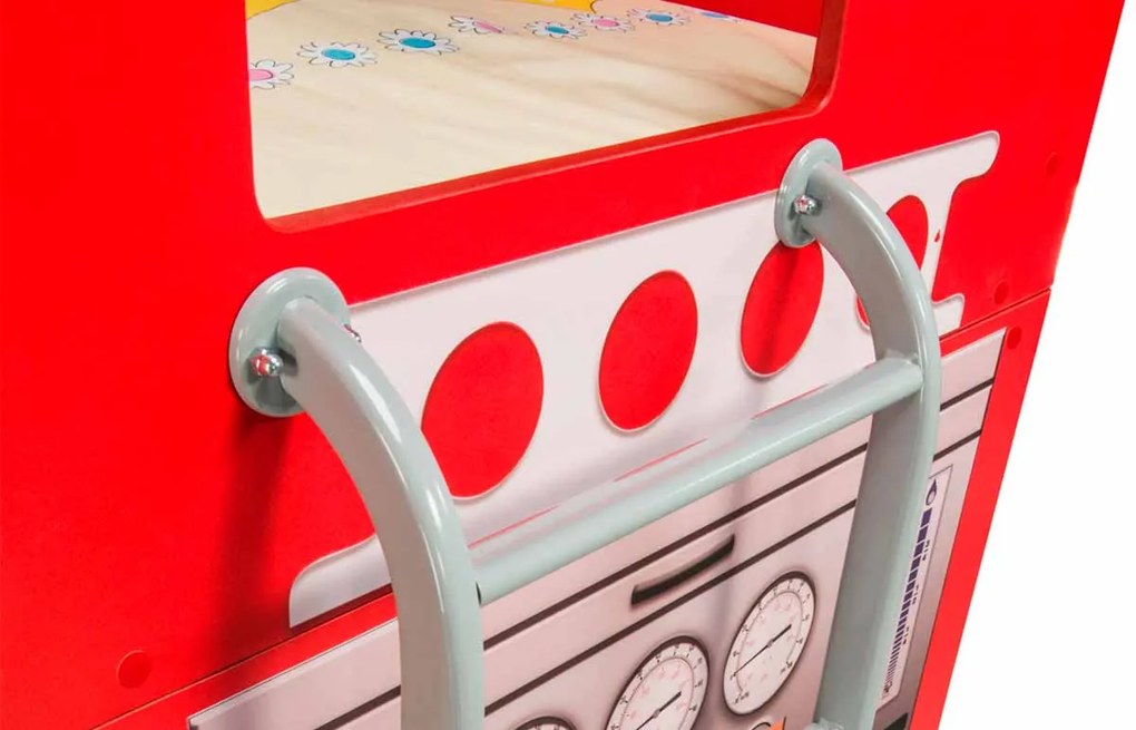 Cama para criança Beliche Camião dos Bombeiros 207 x 116 x 150  cm com Luzes LED 2 colchões e estrados incluídos Vermelho