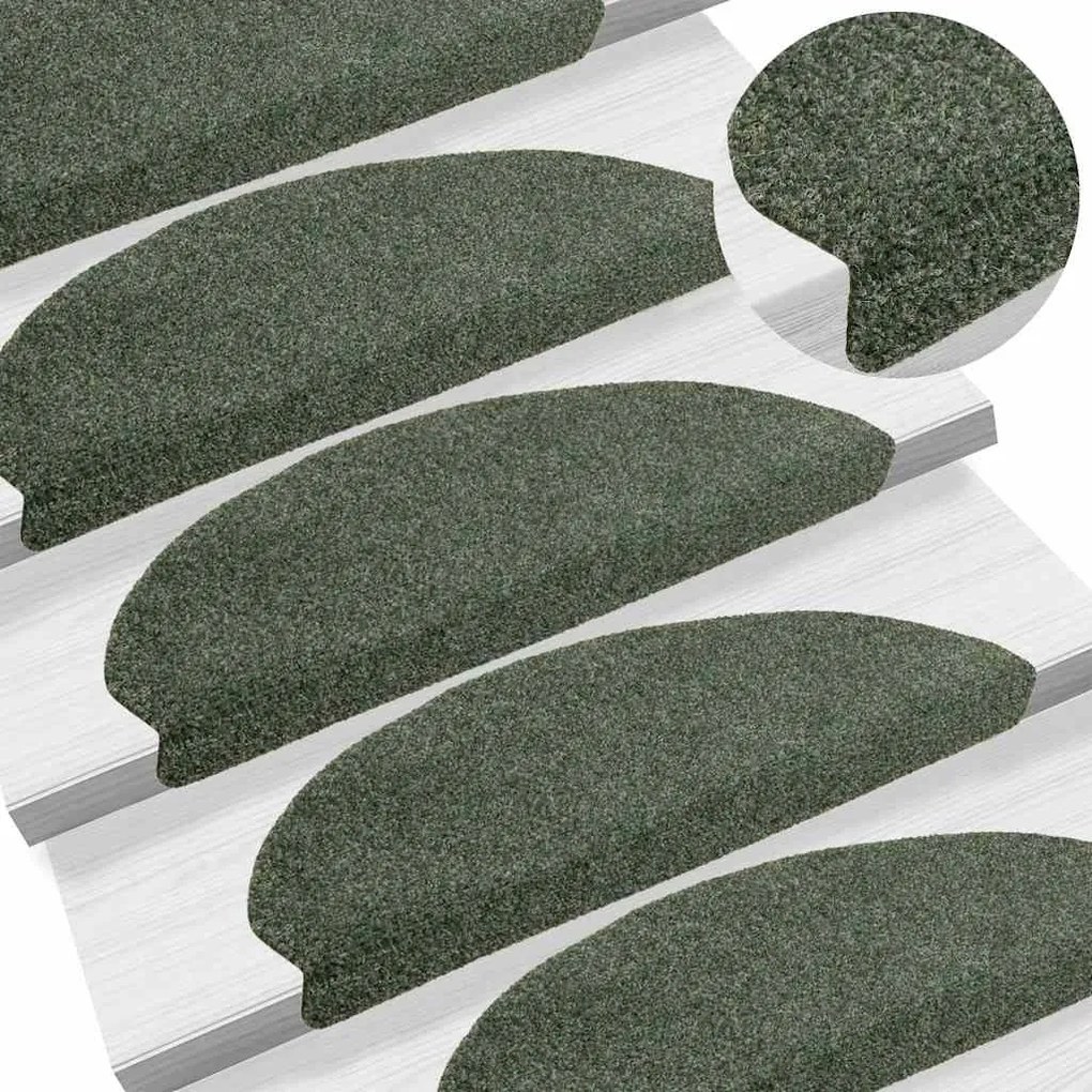 vidaXL Tapetes de escada autoadesivos 10 pcs 65x21x4 cm agulhado verde