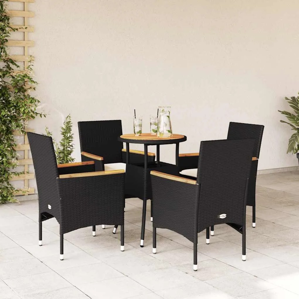 vidaXL 5 pcs conjunto jantar jardim c/ almofadões vime PE/acácia preto
