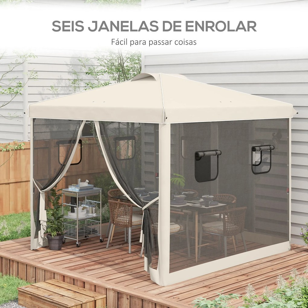 Tenda Dobrável 3x3 m Tenda de Jardim com Parede Lateral de Malha 6 Jan