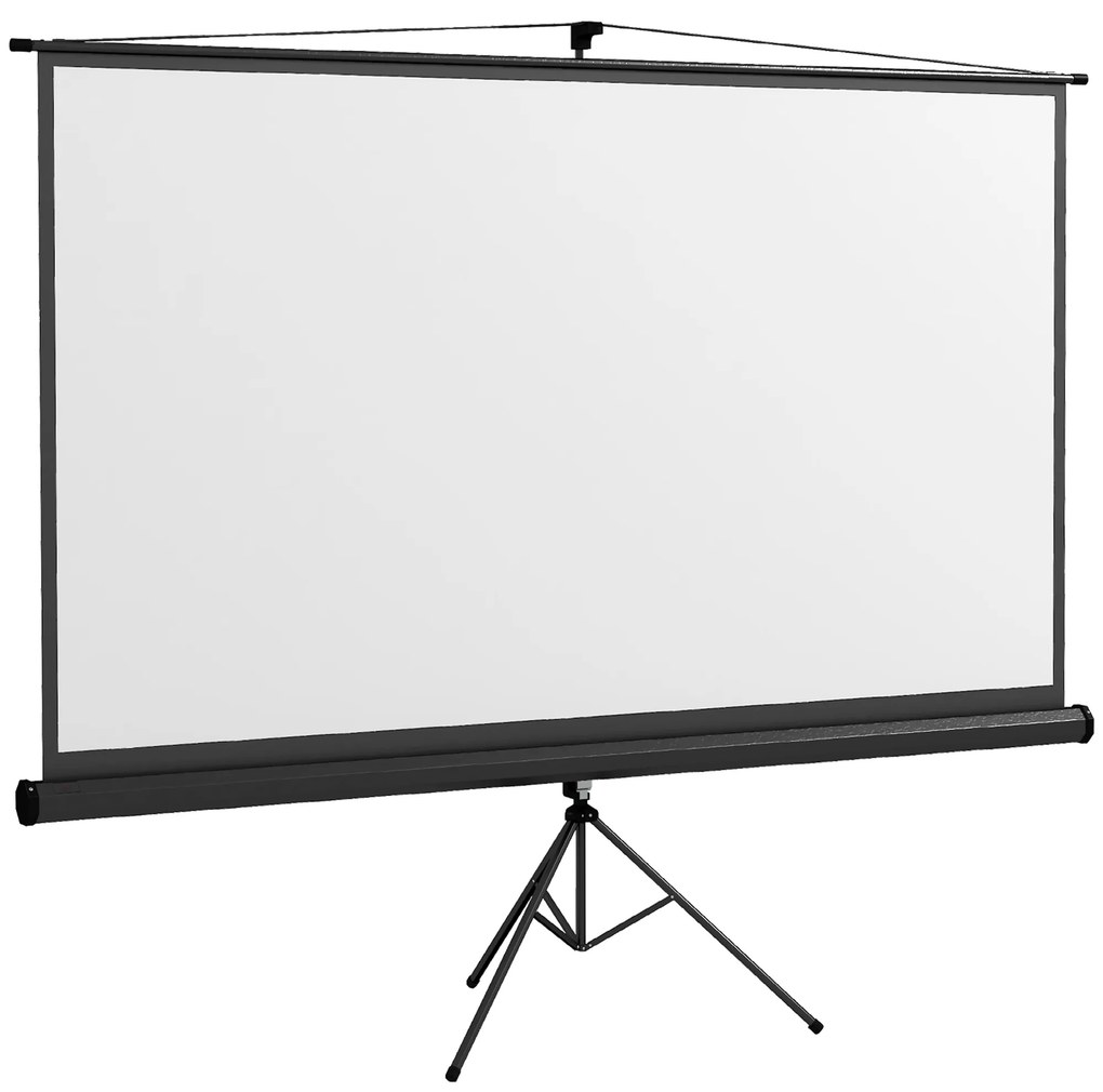 Tela de Projeção Manual com Suporte 100 Polegadas Portátil Formato 16:9 com Altura Ajustável 235,8x8x136 cm Branco e Preto