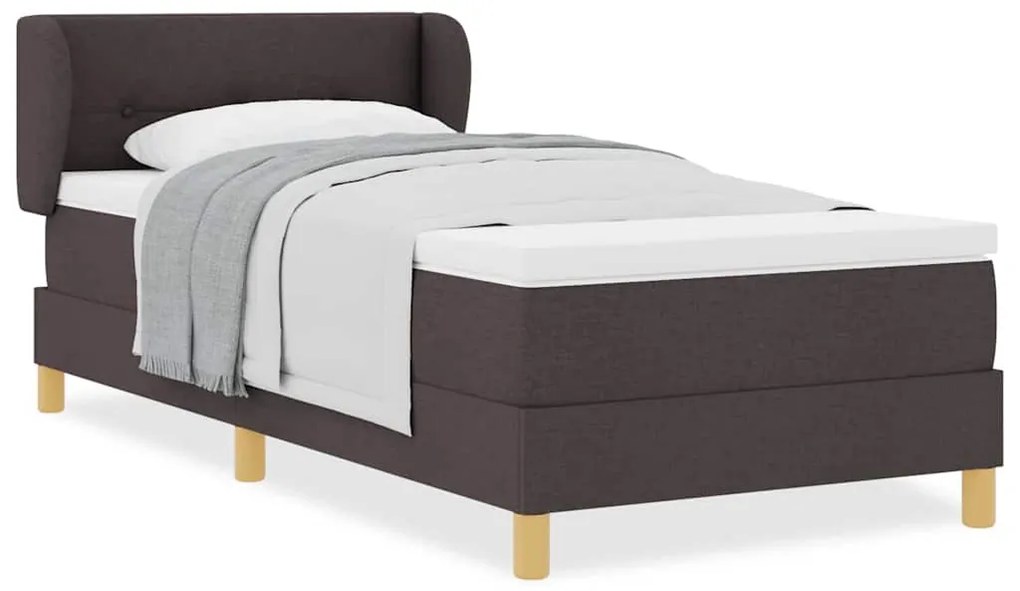 Cama Box Spring com Colchão em Castanho Escuro, 90x200 cm, Tecido