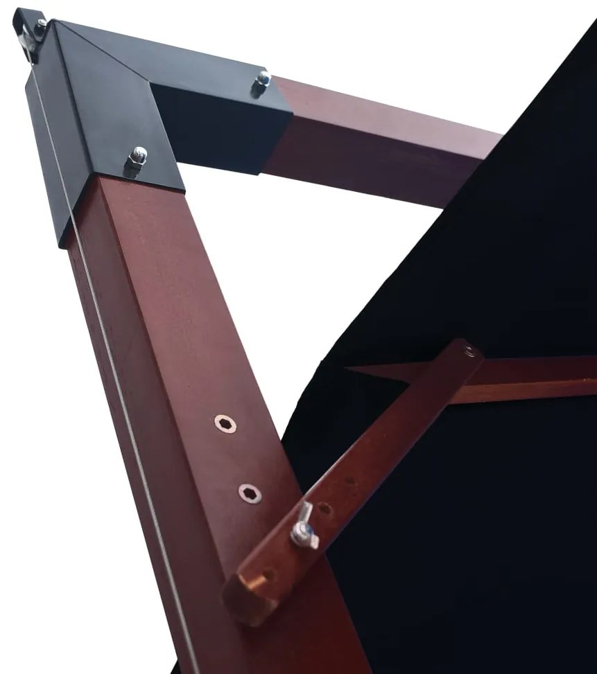 Guarda-sol suspenso com mastro de madeira 400x300 cm preto