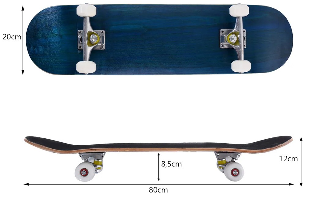 Skate Longboards para crianças Skate de madeira de bordo 79x20cm com 4 rodas PU Azul