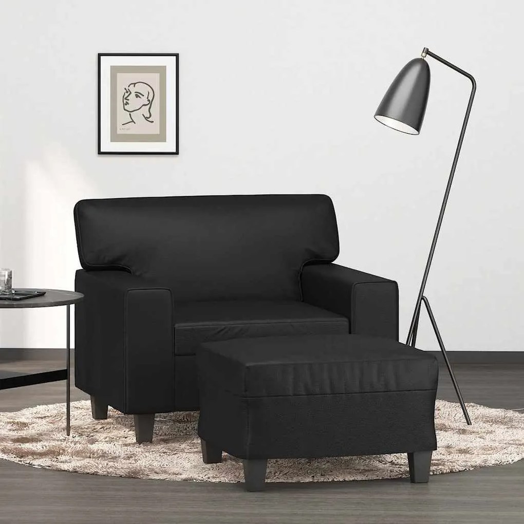 vidaXL Poltrona com apoio de pés couro artificial 60 cm preto