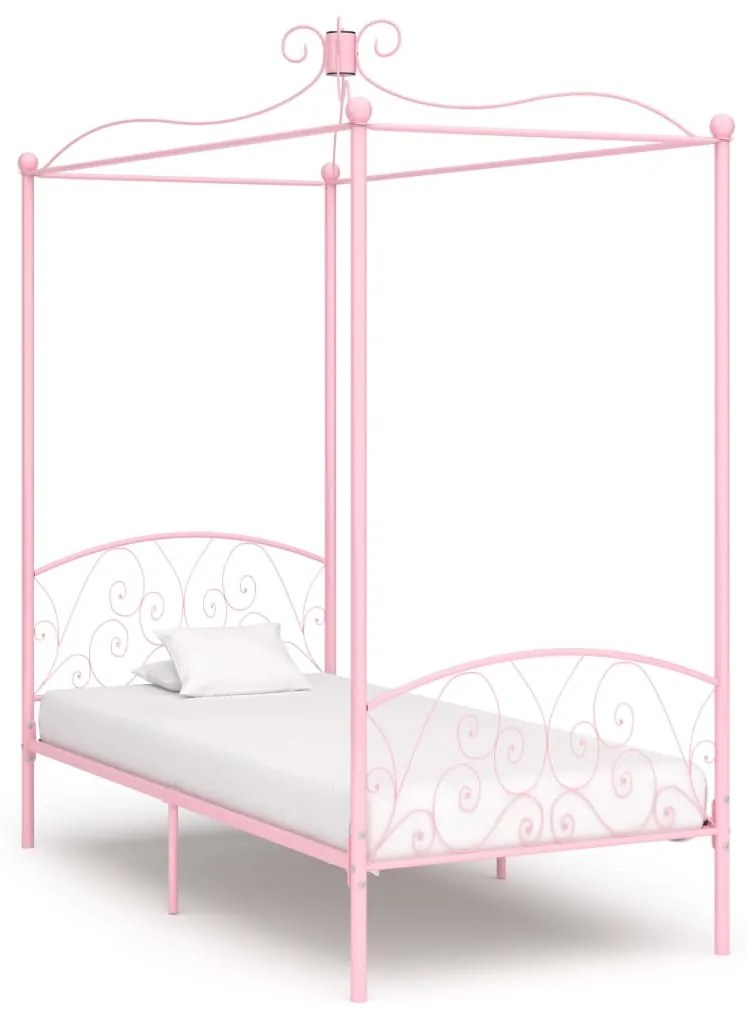 vidaXL Estrutura de cama com dossel 100x200 cm metal cor-de-rosa