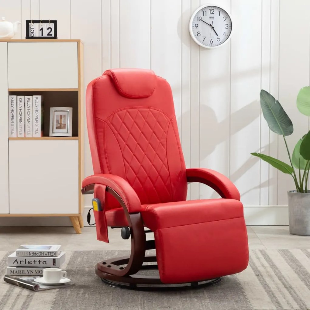 vidaXL Cadeira massagens reclinável TV couro artificial vermelho