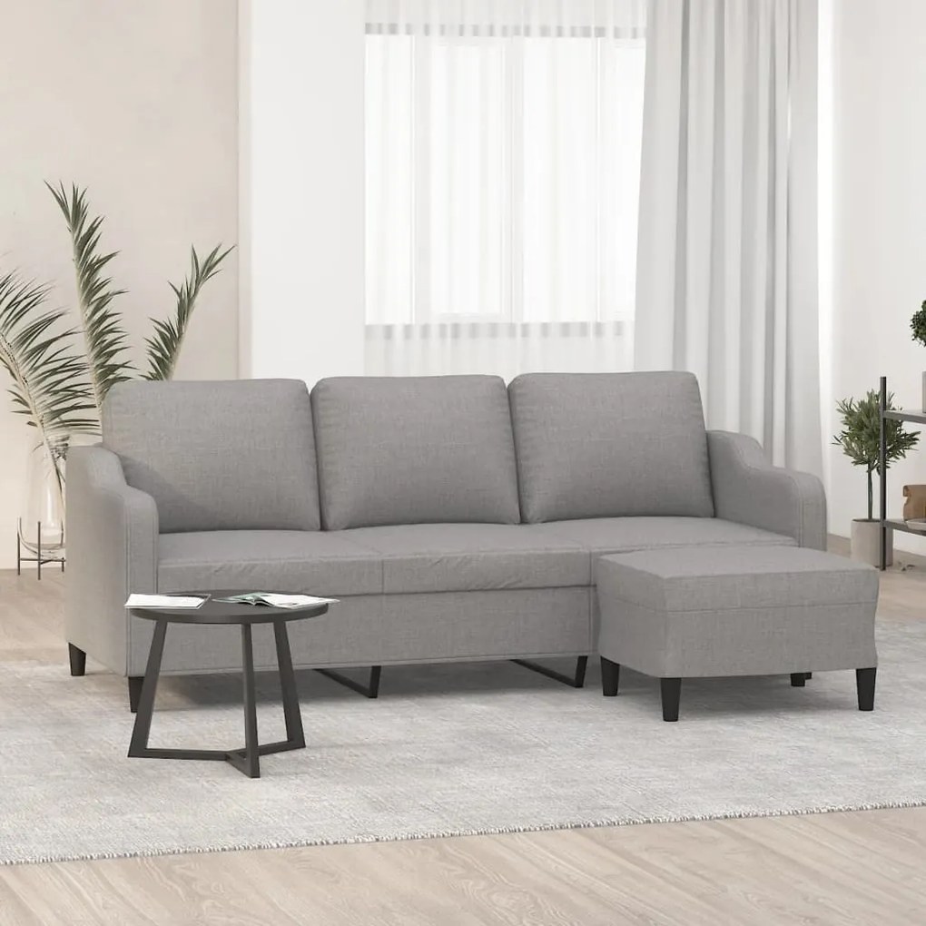 vidaXL Sofá de 3 lugares com apoio de pés 180 cm tecido cinzento-claro