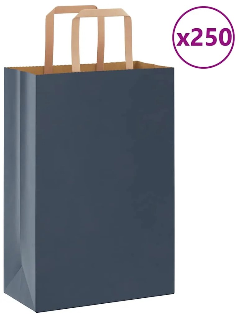 vidaXL Sacos de papel 250 unid com alças azul 21x11x31 cm