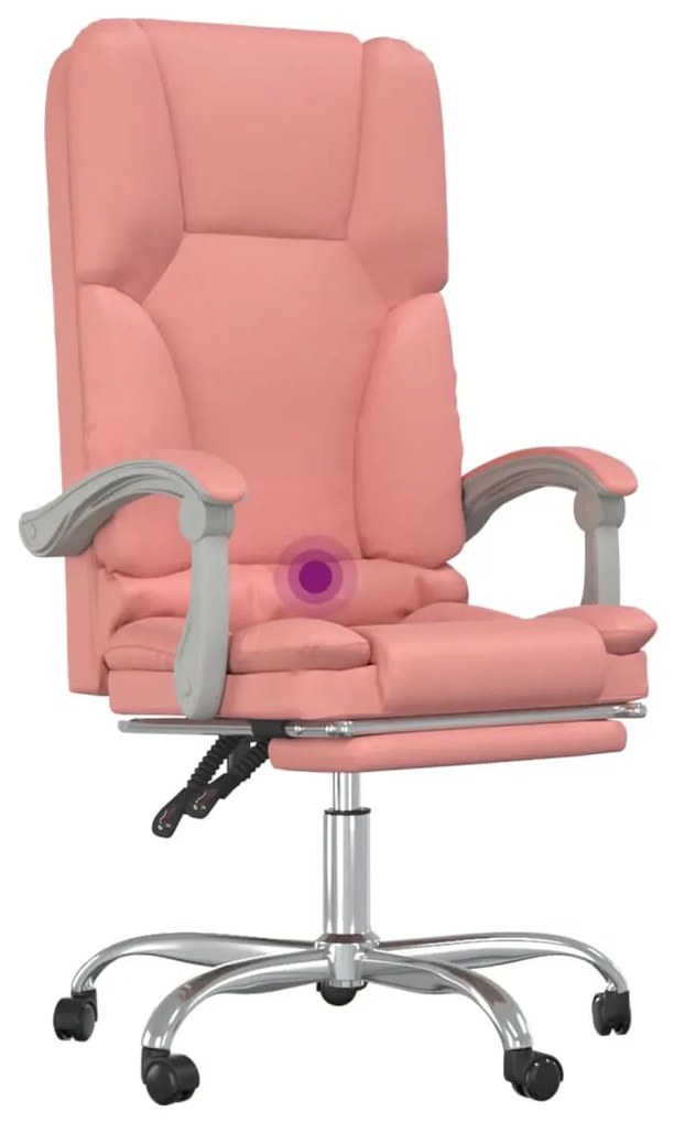 Cadeira escritório massagens reclinável couro artificial rosa