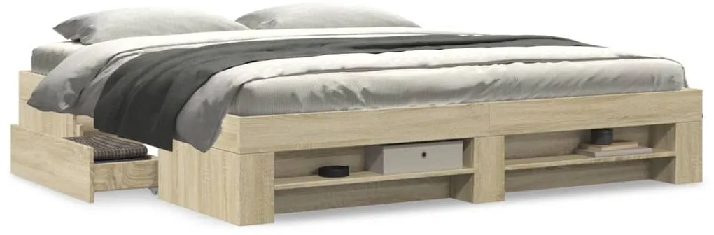 Estrutura de cama sem colchão 200x200 cm carvalho sonoma