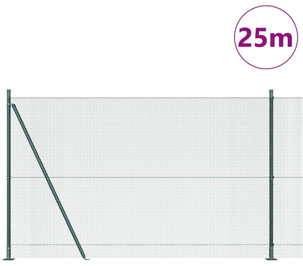 Cerca de Arame Soldado com 13 Postes com Flange Verde 1.6x25 m Aço