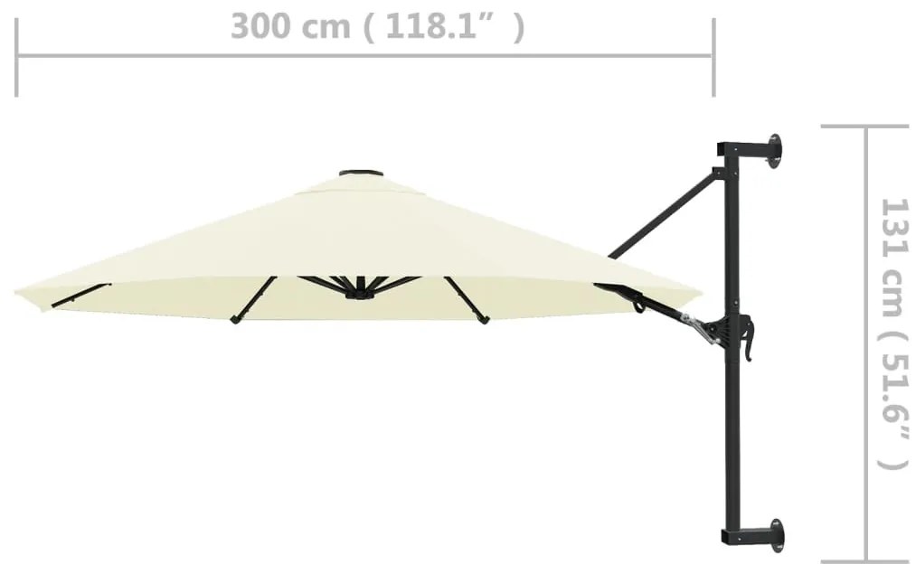 Guarda-sol de montar na parede com mastro metálico 300 cm areia