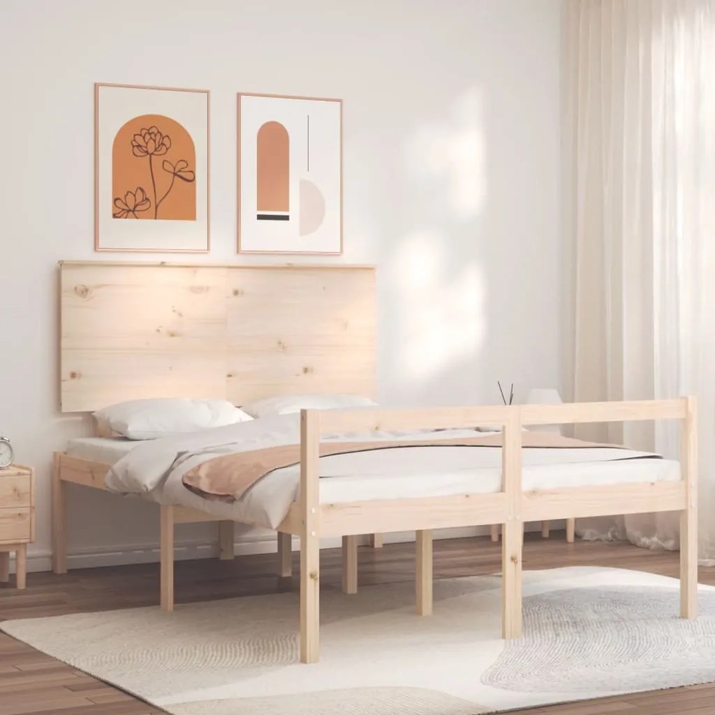 vidaXL Cama para idosos com cabeceira 140x190 cm madeira maciça