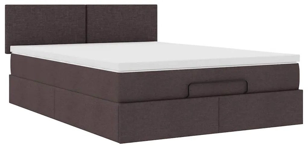 Estrutura cama otomana colchão 140x200cm tecido castanho escuro