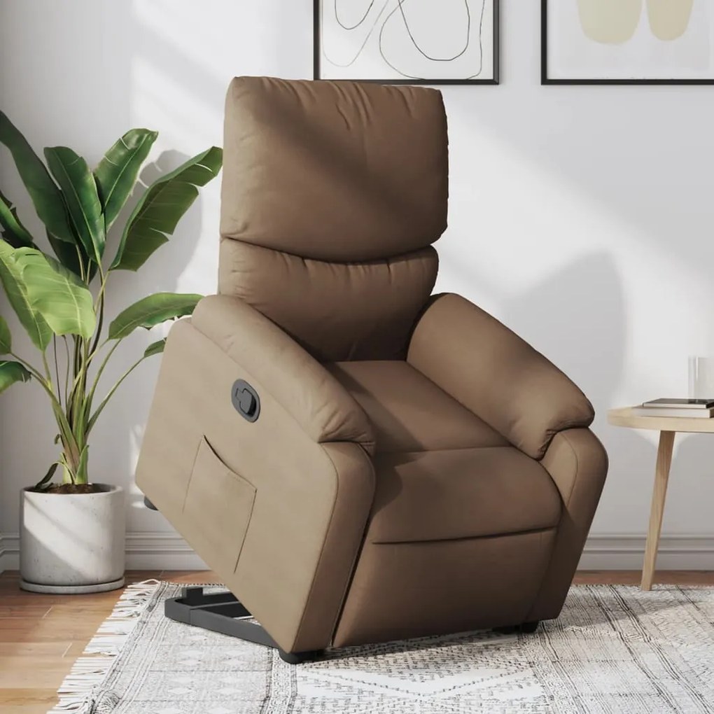vidaXL Poltrona reclinável elevatória tecido castanho