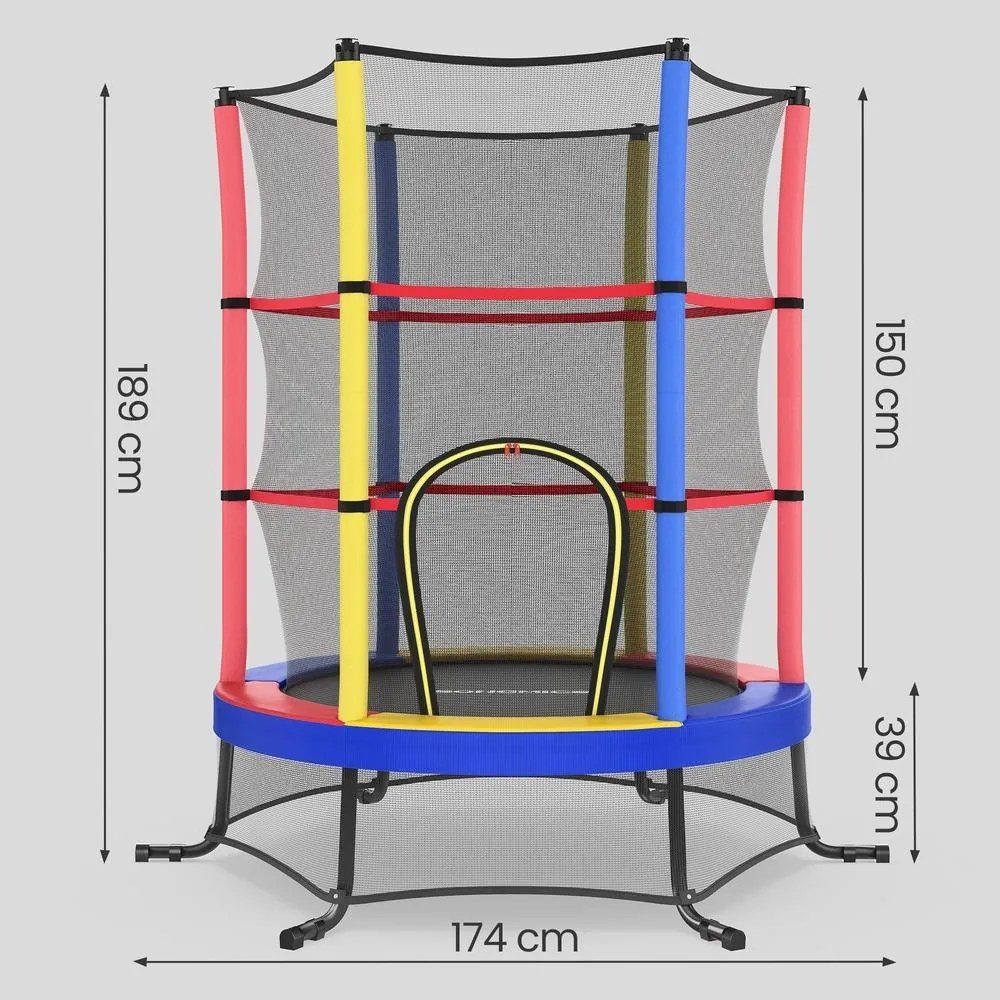Trampolim infantil, trampolim de jardim de 174 cm com rede de segurança Multicolorido