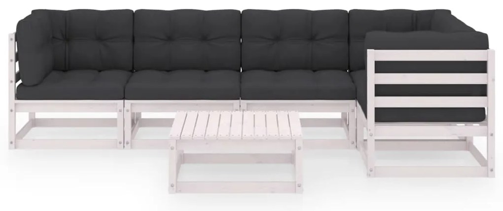 6 pcs conjunto lounge de jardim com almofadões pinho maciço