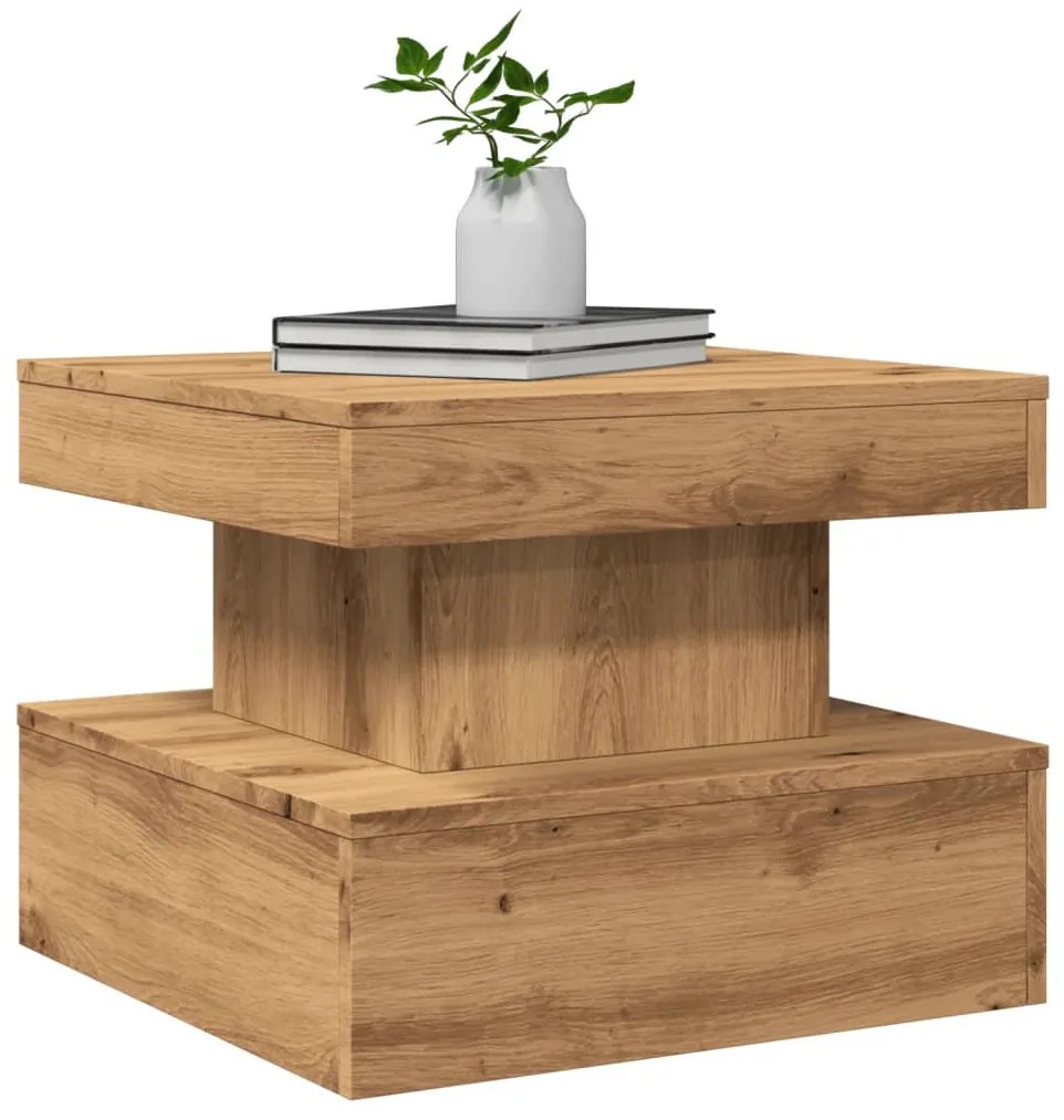 Mesa de centro com luzes LED 50x50x40 cm carvalho artisiano