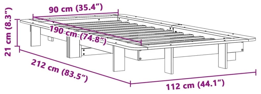 Cama sem colchão 90x190 cm madeira de pinho maciça branco