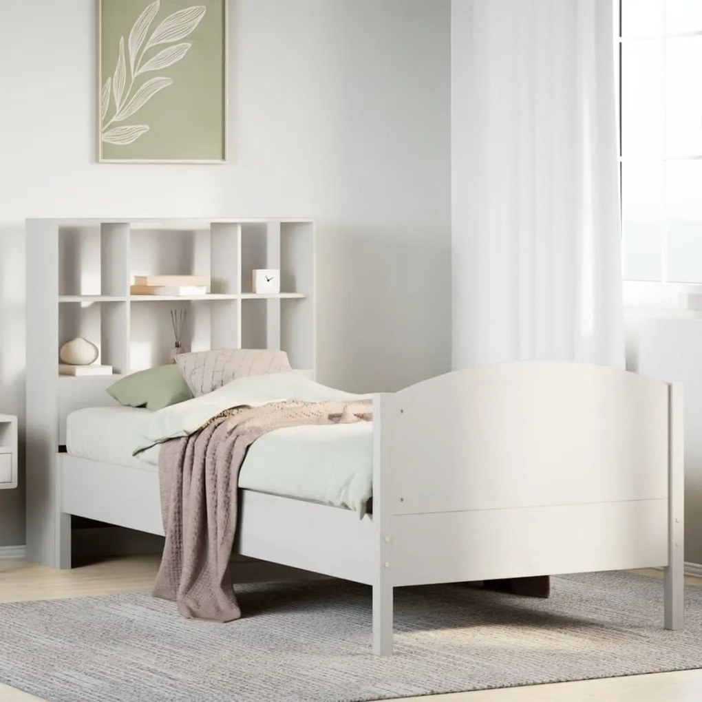 Cama com estante sem colchão 90x200 cm pinho maciço branco