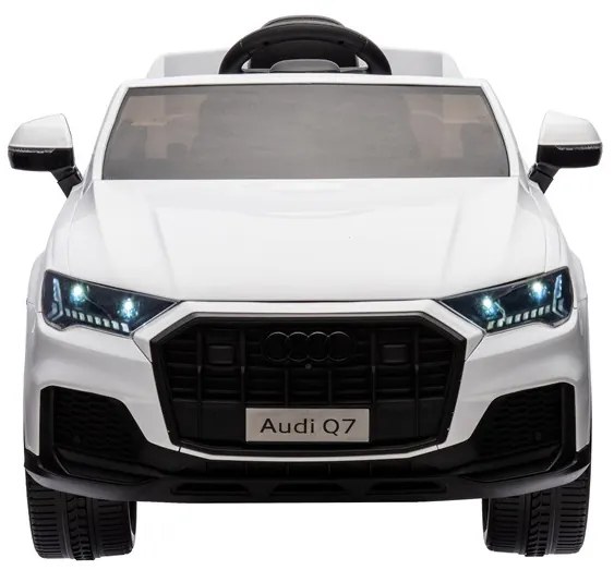 Carro elétrico infantil Audi Q7, 12V módulo de música, banco em pele, pneus de borracha Branco