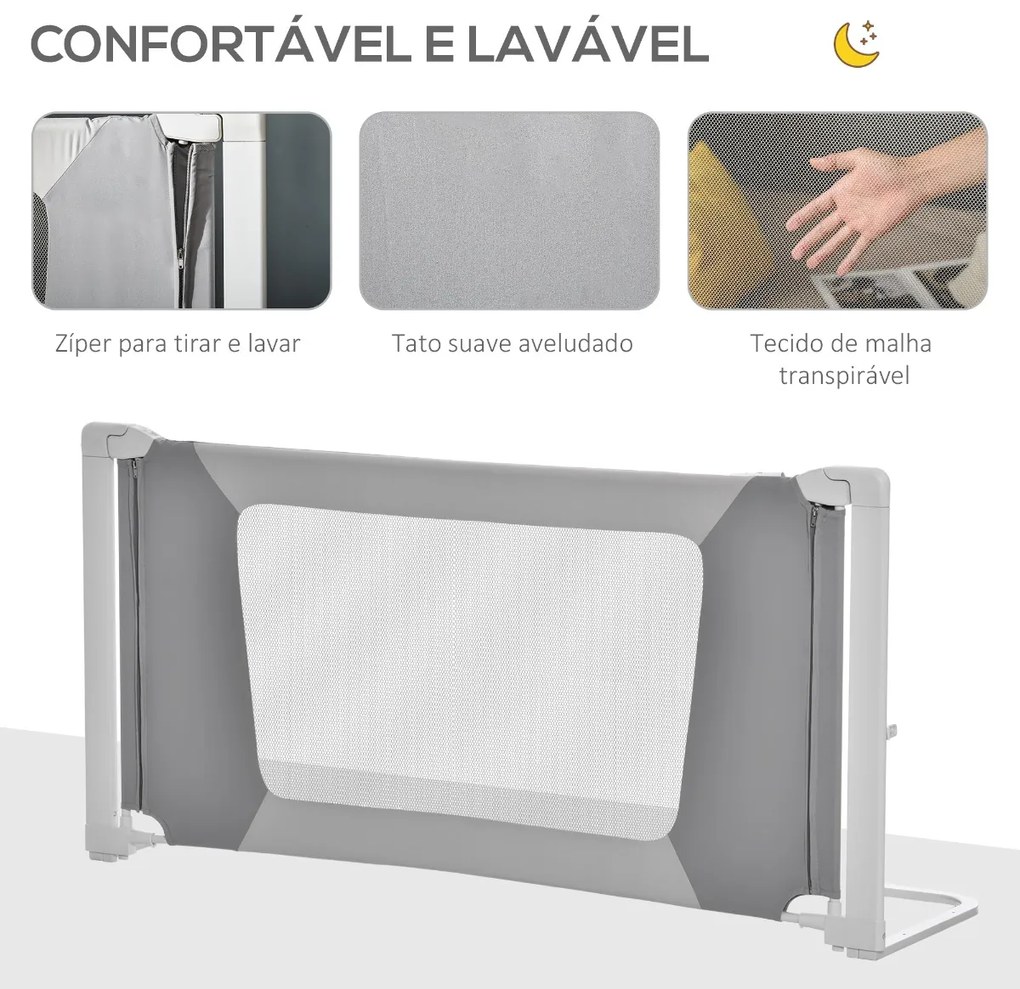 Barreira de Cama para Crianças de 150cm com Altura Ajustável Barreira de Cama Infantil Proteção Anti Queda com Estrutura de Alumínio 150x44x77,5-104,5