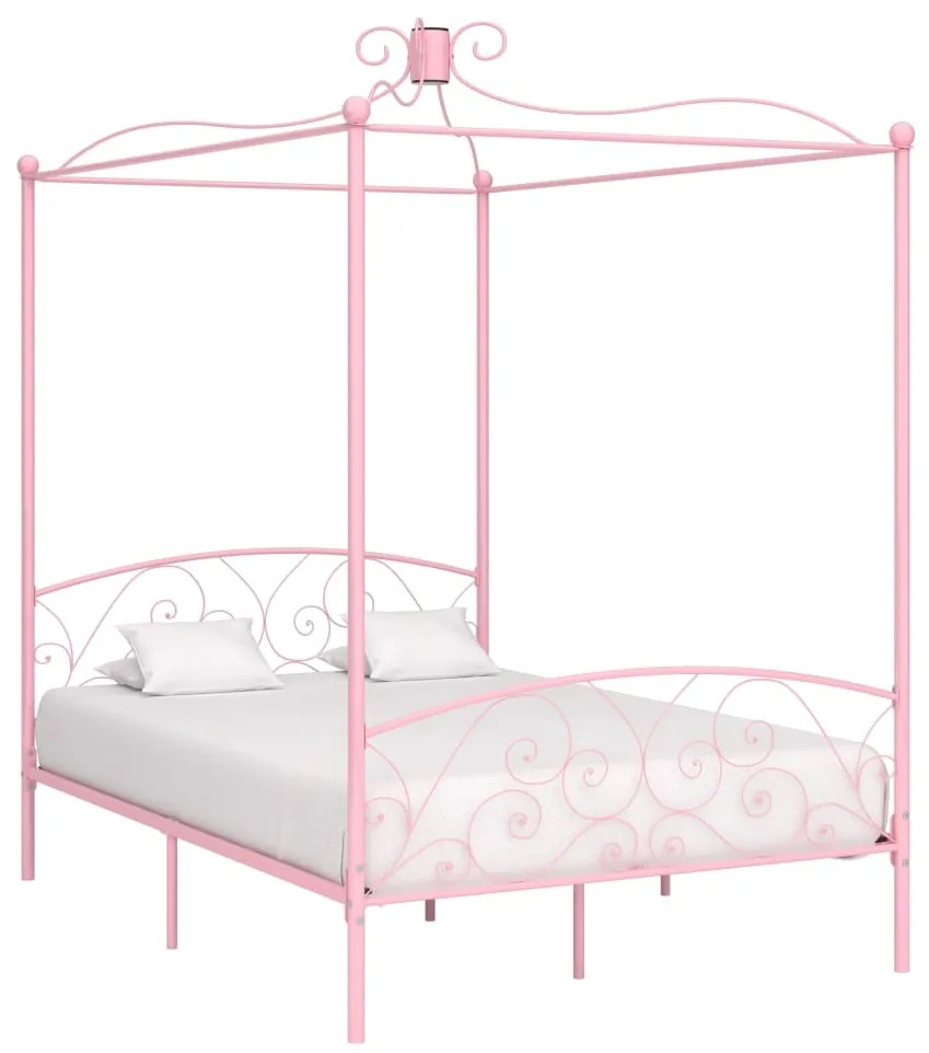 284489 vidaXL Estrutura de cama com dossel 140x200 cm metal cor-de-rosa