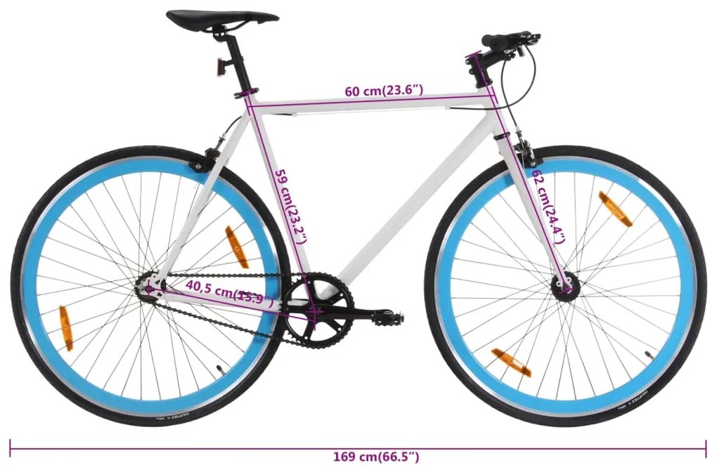 Bicicleta de mudanças fixas 700c 59 cm branco e azul