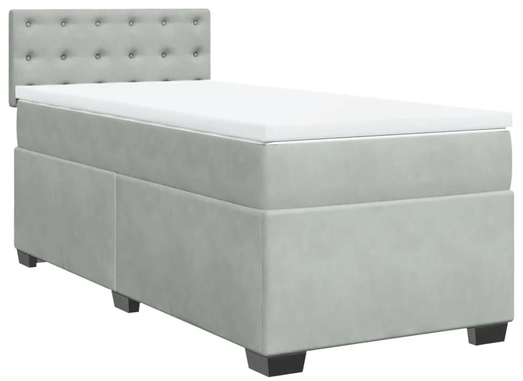 Cama com molas/colchão 100x200 cm veludo cinza-claro
