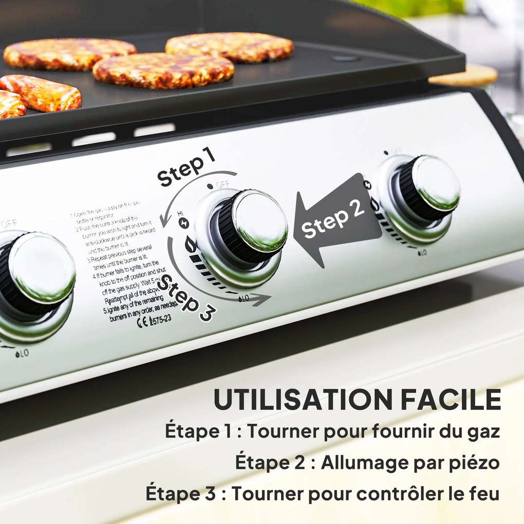 Grelhador a gás com 3 queimadores de 7,5 kW, superfície de cozedura de 61 x 35,5 cm com tampa, gás liquefeito/propano, 63 x 47 x 25 cm, preta