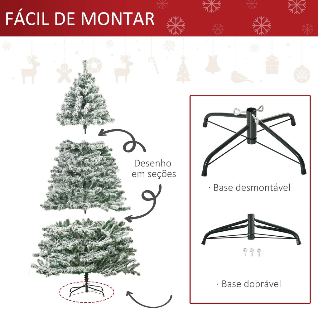 Árvore de Natal Ø140x225cm Neve Artificial com 1083 Pontas de PVC Base