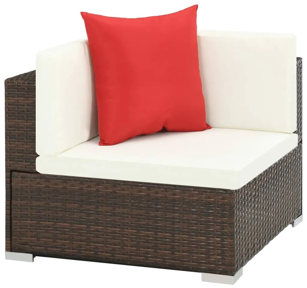 7 pcs conjunto lounge jardim c/ almofadões vime PE castanho