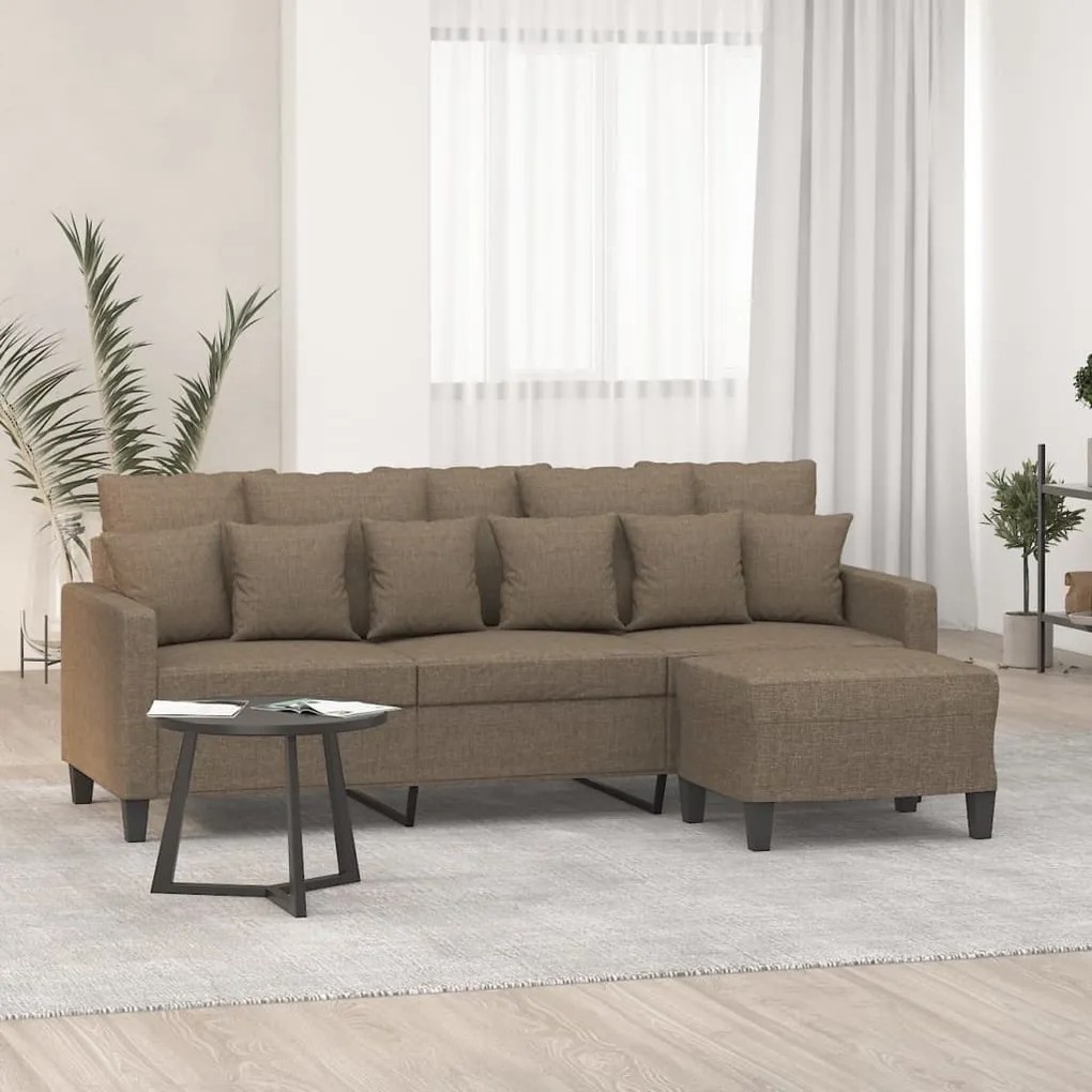 vidaXL Sofá 3 lugares com apoio de pés 180 cm tecido cinza-acastanhado