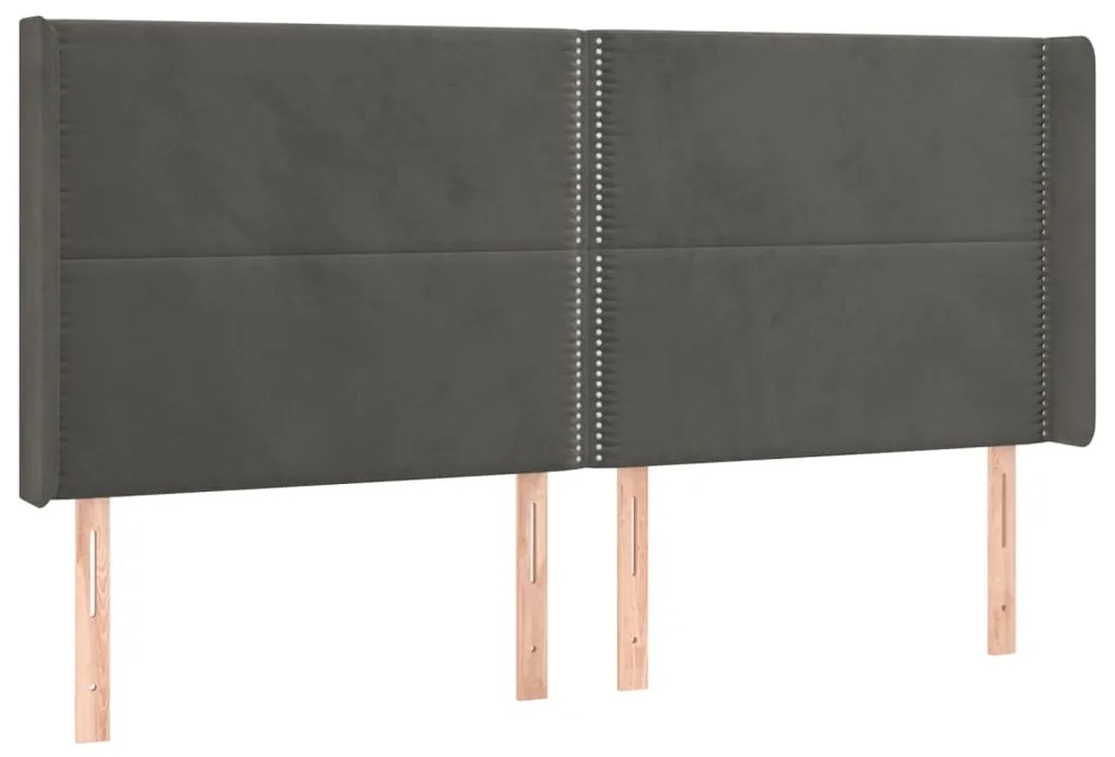 Cama box spring c/ colchão/LED 160x200cm veludo cinzento-escuro