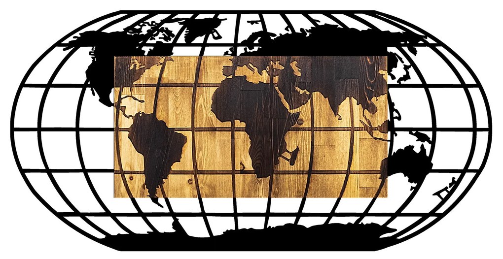 Acessório Decorativo de Parede World Map 2 – Nogueira e Preto – 102 x