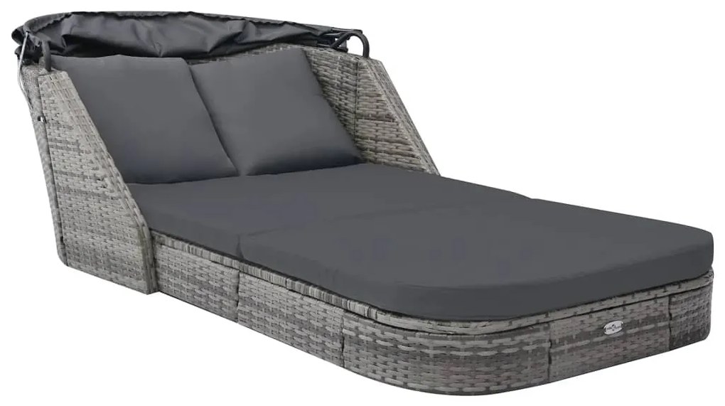 vidaXL Espreguiçadeira com toldo vime PE antracite
