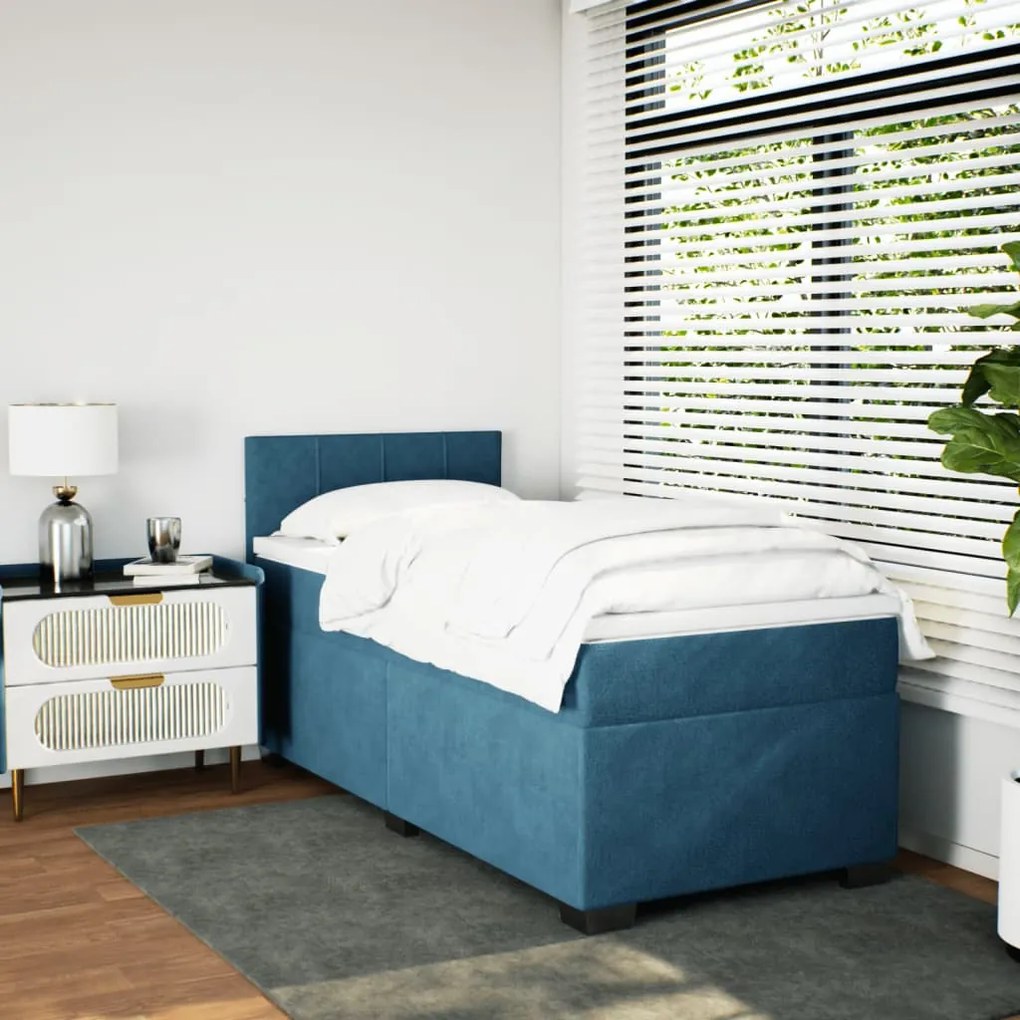 Cama boxspring com colchão 90x190 cm veludo azul