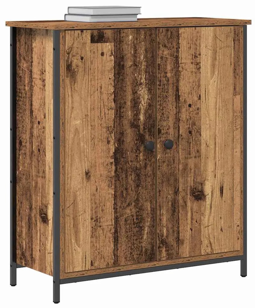 Buffet Lateral Madeira Antiga 70x30x80 cm Madeira Engenheirada e Aço