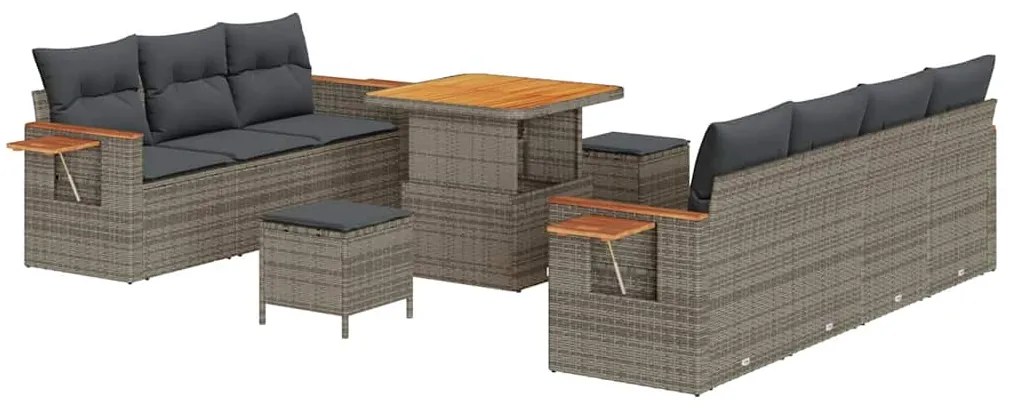 Conjunto de Sofá de Jardim vidaXL 10 Peças com Almofadas Cinza Rattan