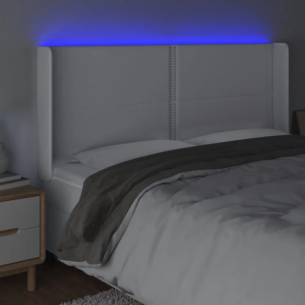 Cabeceira cama c/ LED couro artificial 183x16x118/128 cm branco