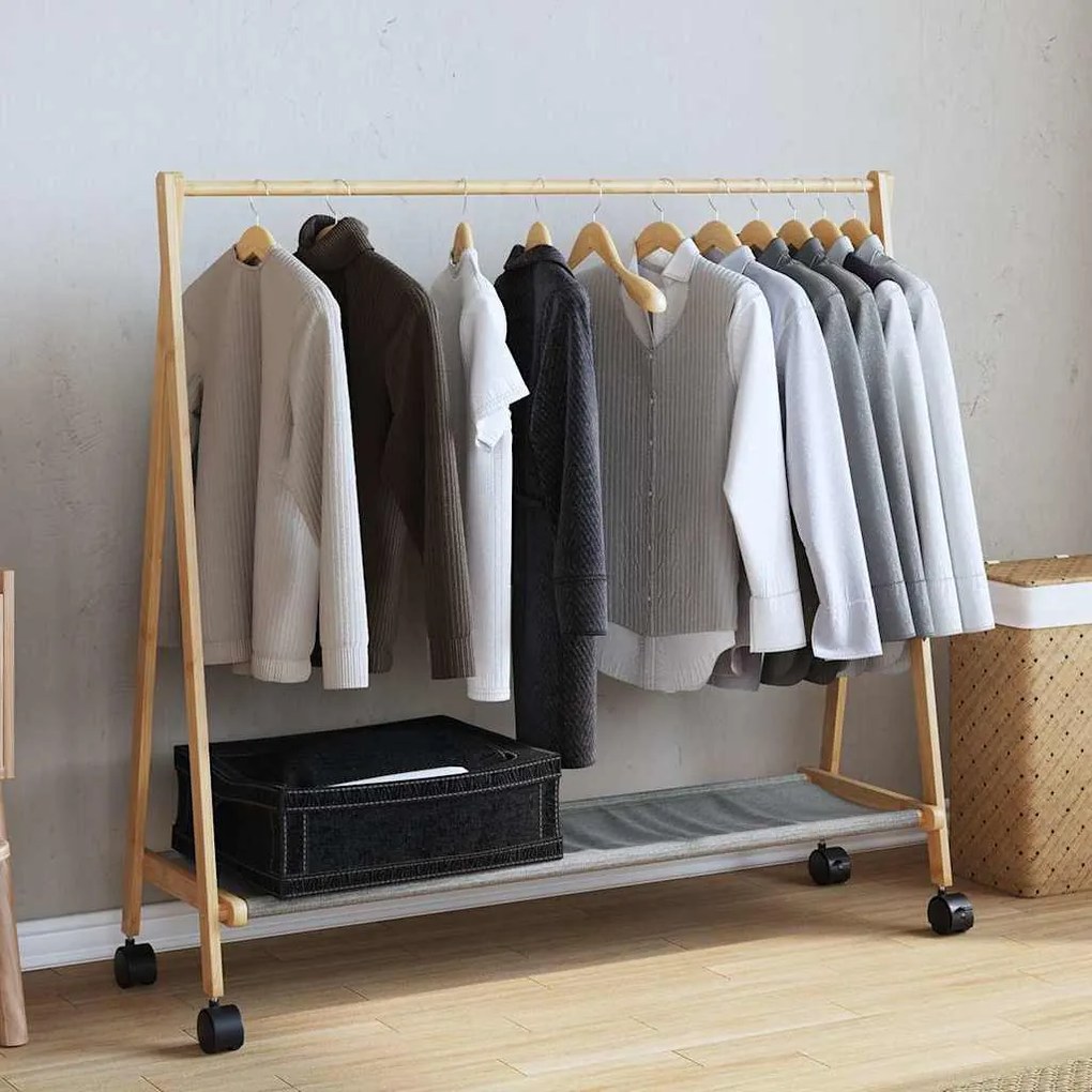 Cabide com prateleiras e rodas 106x34x106,5 cm bambu