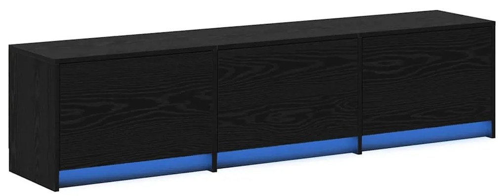 Armário de TV com LED Carvalho Preto 162.5x34x40 cm Madeira Engenheira