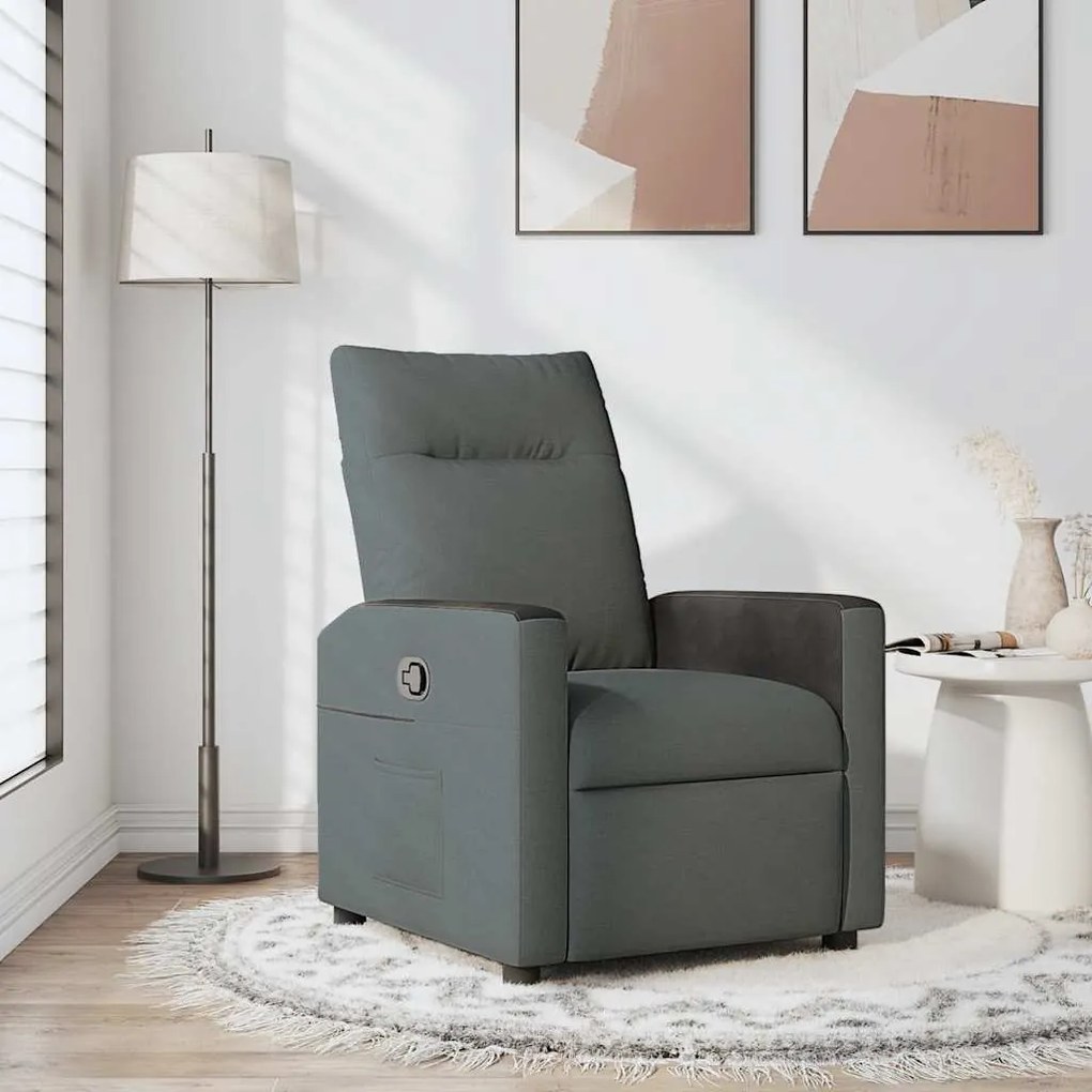 vidaXL Poltrona reclinável tecido cinzento-escuro