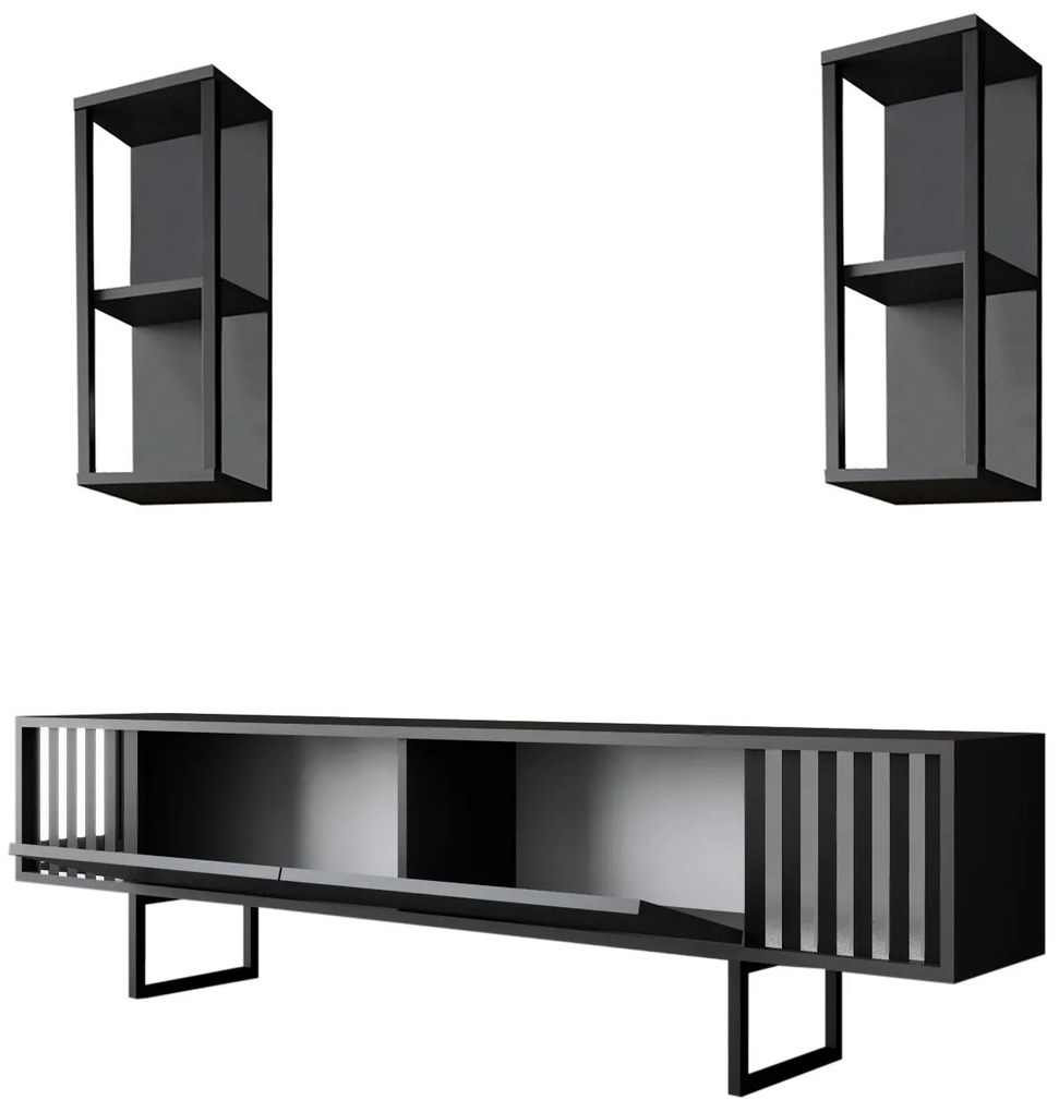 Unidade TV Chrome Line – Antracite/Preto – TV Stand: 180x30x48 cm, Pra