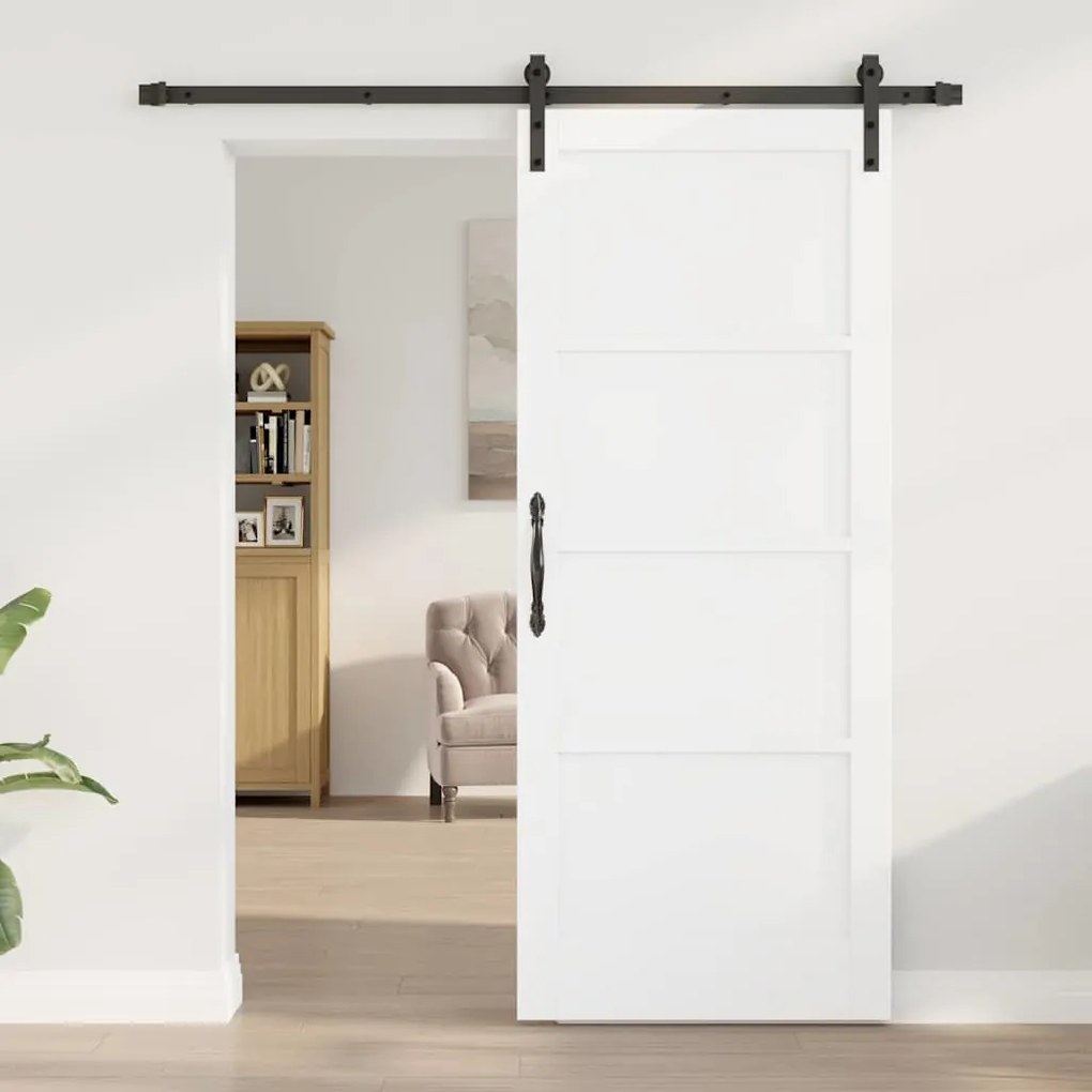 Porta Deslizante com Conjunto de Ferragens Branca 83x202 cm Madeira de