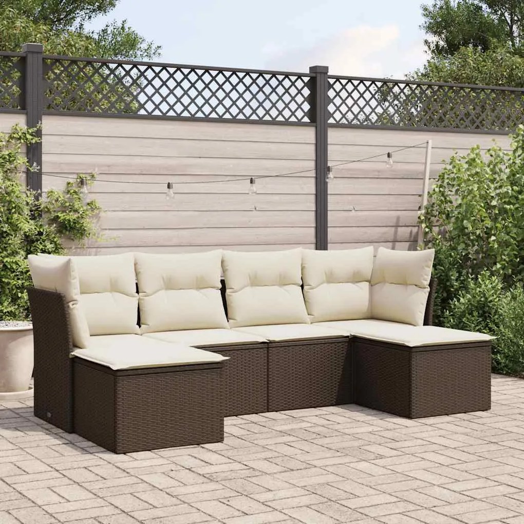 6 pcs conjunto de sofás jardim c/ almofadões vime PE castanho