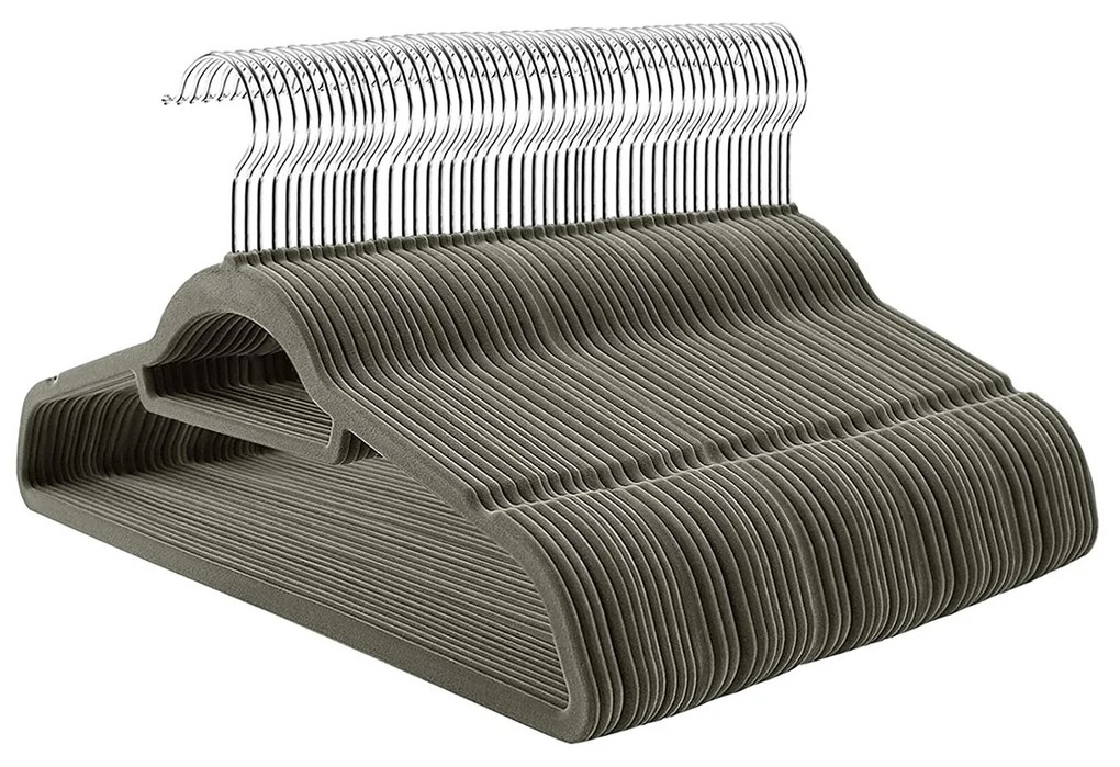 Conjunto de 100 cabides em veludo com barra 45 x 23,5 cm cinzento