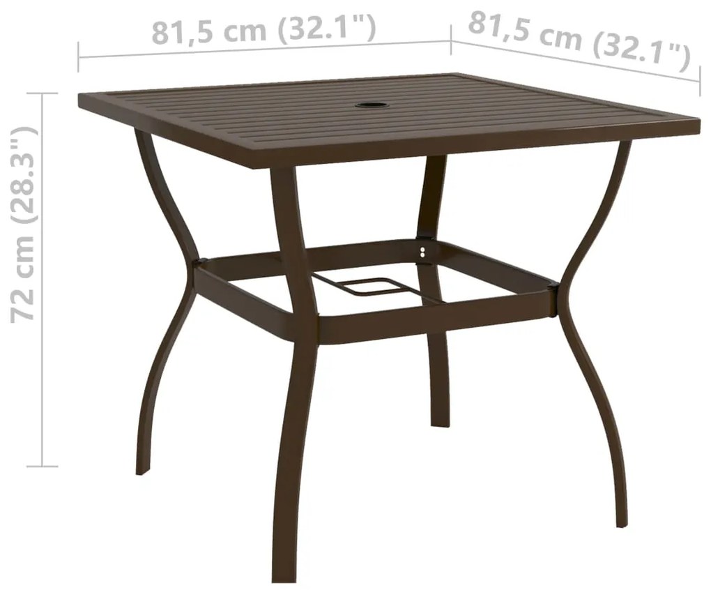 Mesa de jardim 81,5x81,5x72 cm aço castanho