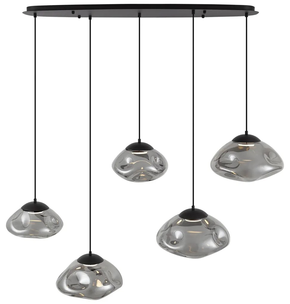 Candeeiro suspenso de design preto com vidro fumado 5-luzes - Gus Design